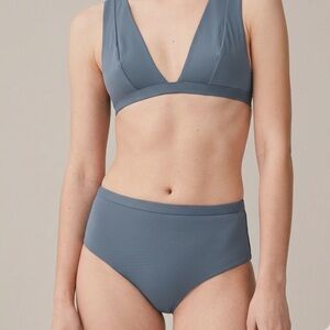 COS Pique Textured High-Waist Bikin in Slate Blue Small